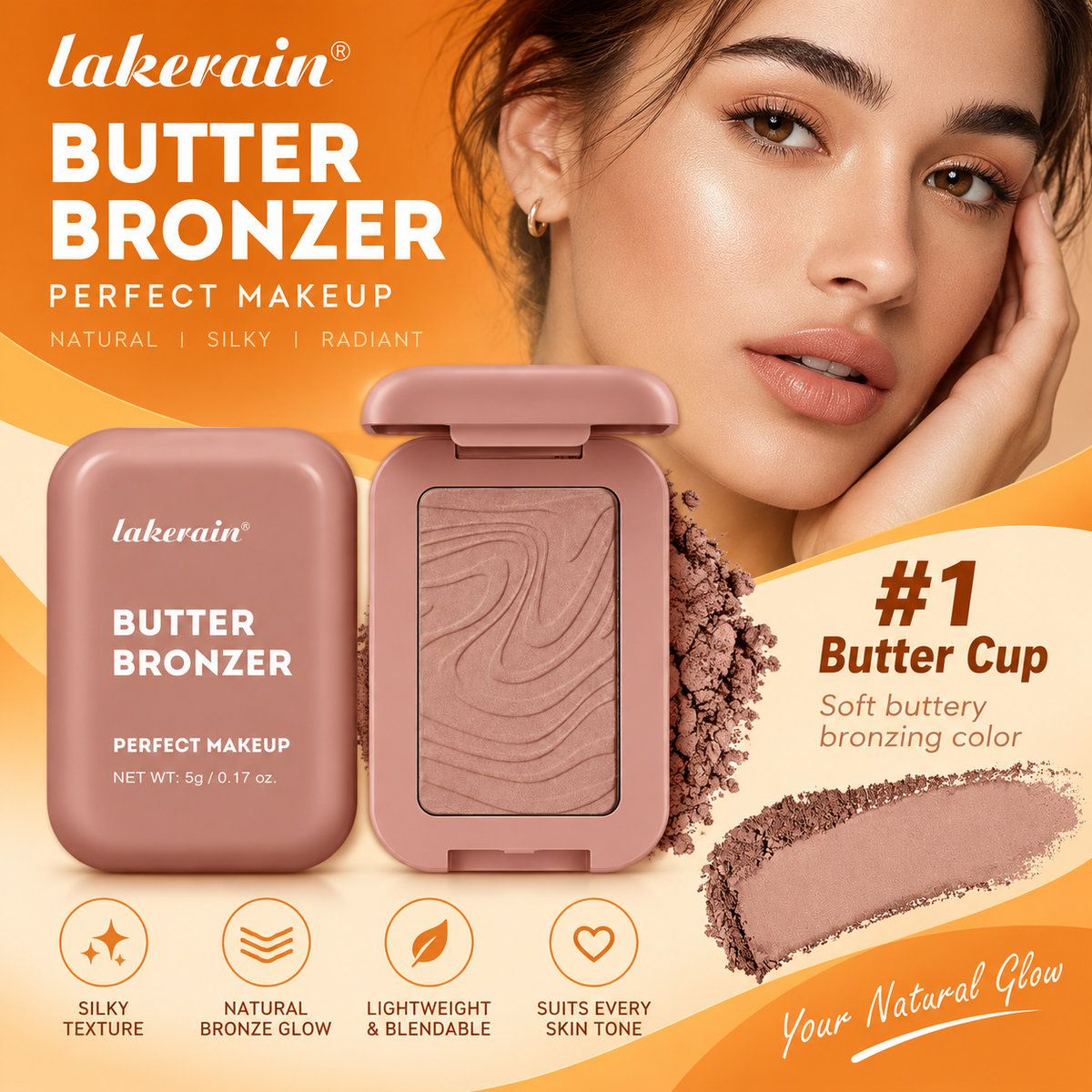 Lakerain Butter Bronzer Pressed Powder Bronzer for Face