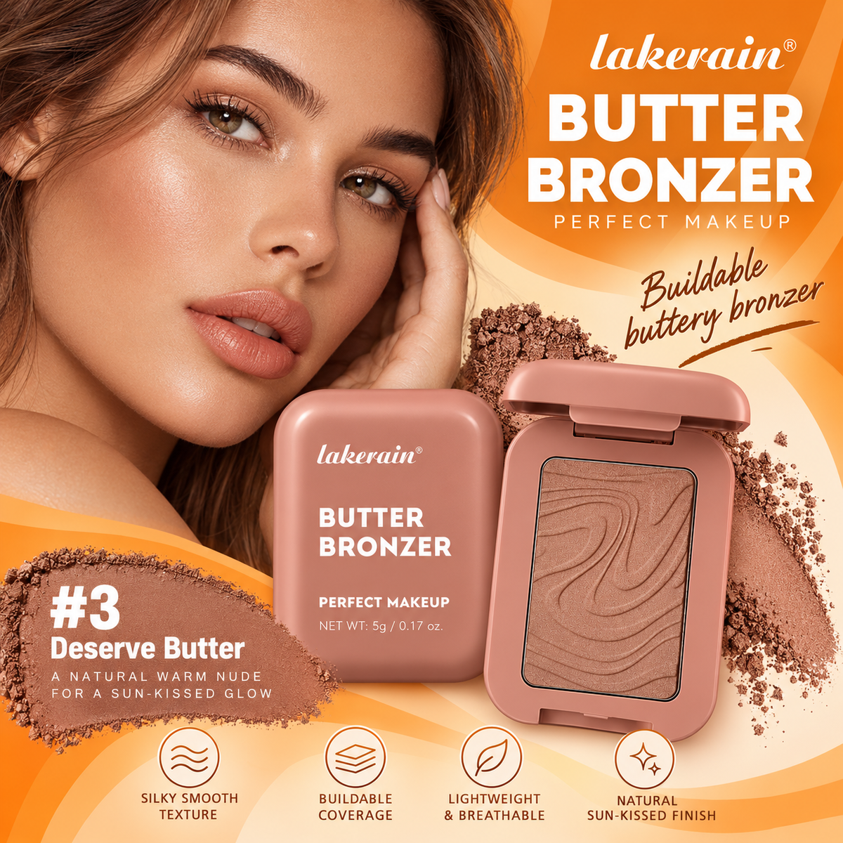 Lakerain Butter Bronzer Pressed Powder Bronzer for Face