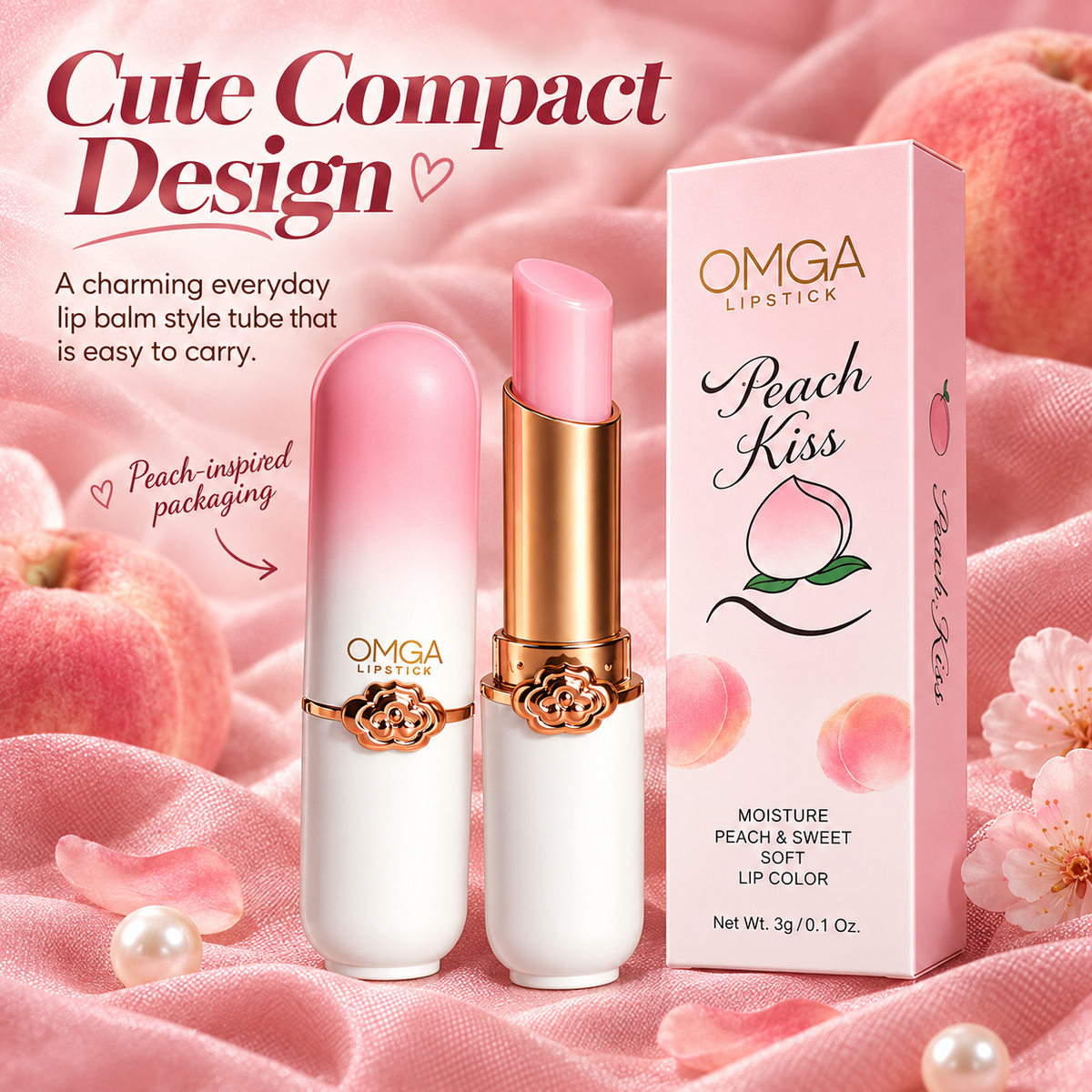 OMGA Peach Kiss Color Changing Lipstick Moisturizing Lip Balm