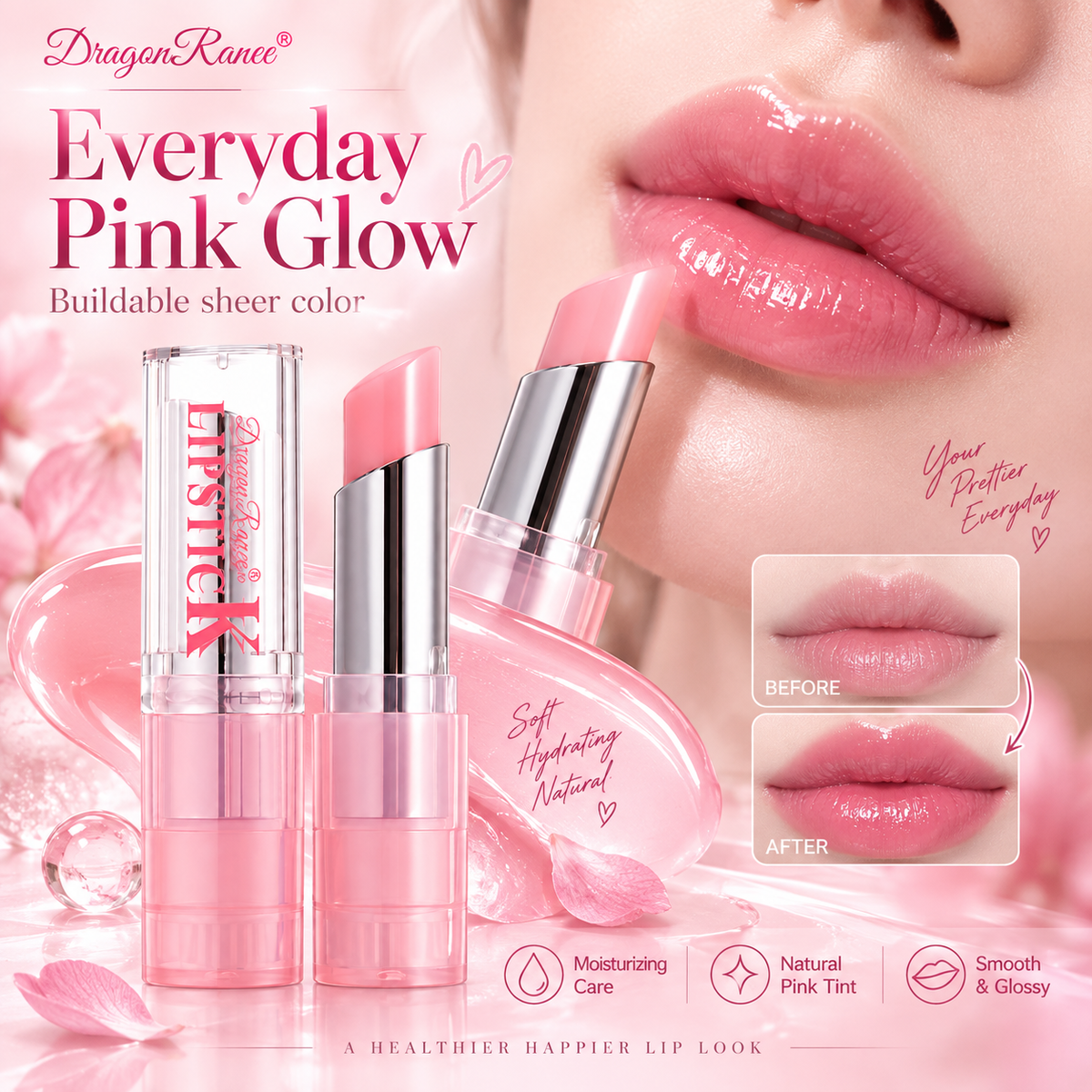 Dragon Ranee Lipstick with Sheer Pink Tint & Glossy Finish