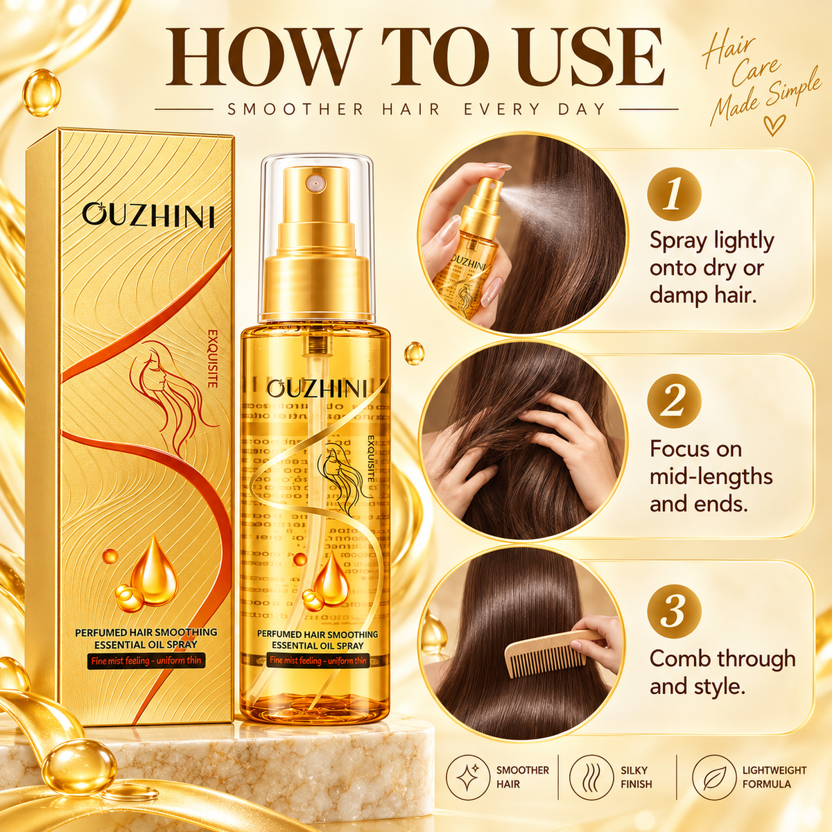 OUZHINI Deep Nourishing Hair Smoothing Essential Oil Spray