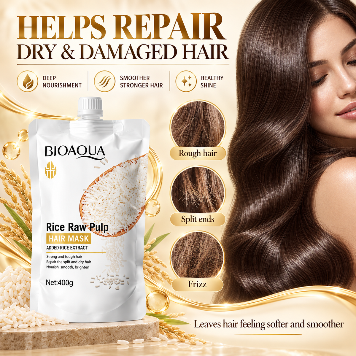 BIOAQUA Rice Raw Pulp Hair Mask for Dry Damaged Hair
