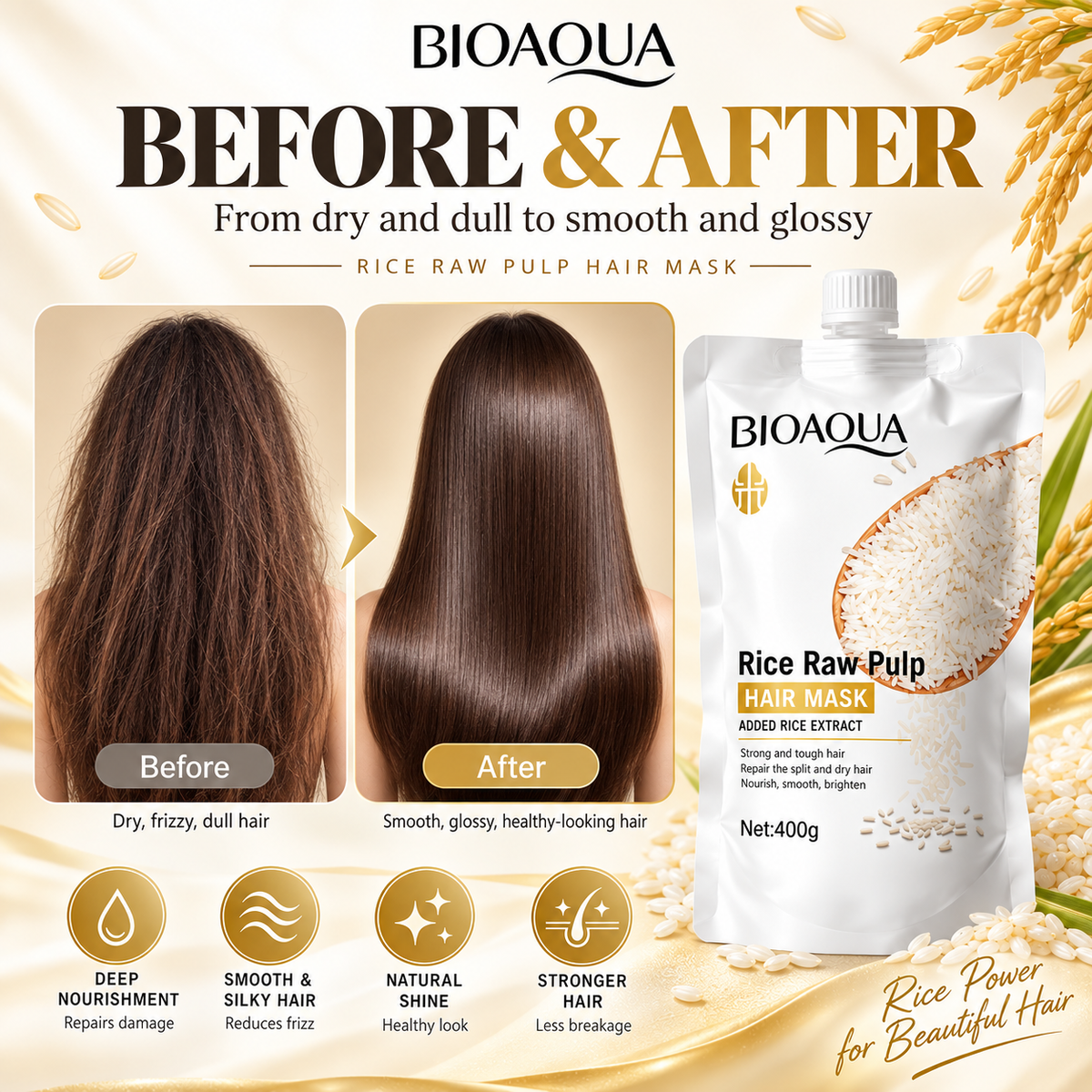 BIOAQUA Rice Raw Pulp Hair Mask for Dry Damaged Hair