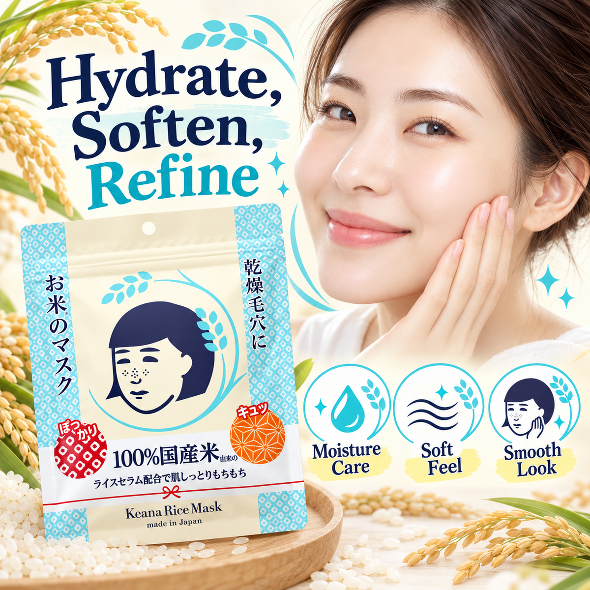 ISHIZAWA LAB Keana Nadeshiko Japanese Rice Face Mask 10 Sheets