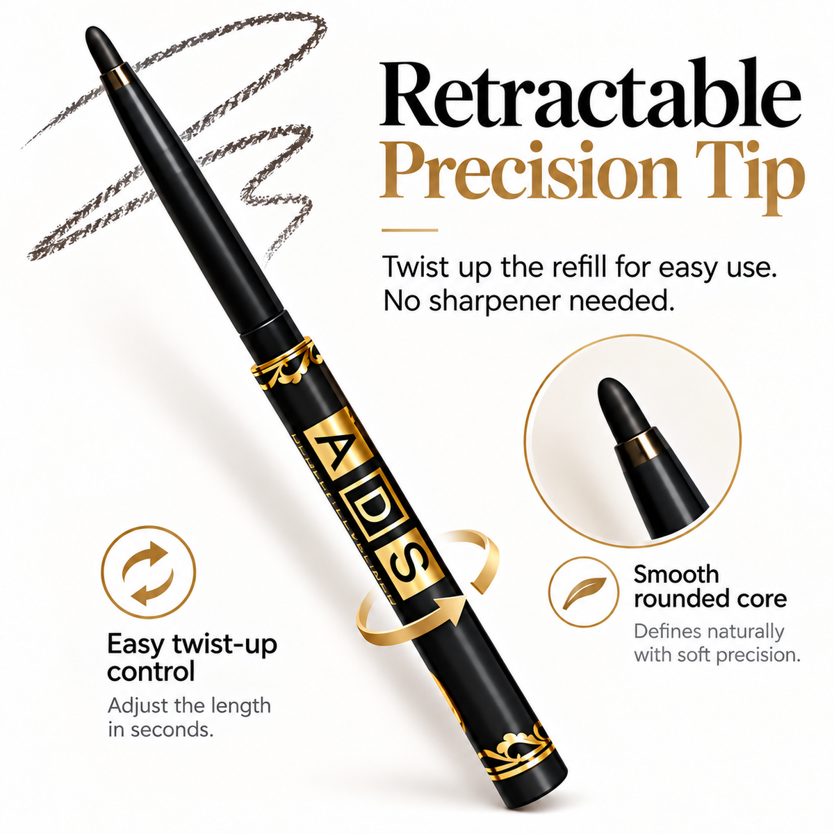 ADS Waterproof & Smudge-Proof Eyeliner & Eyebrow Pencil