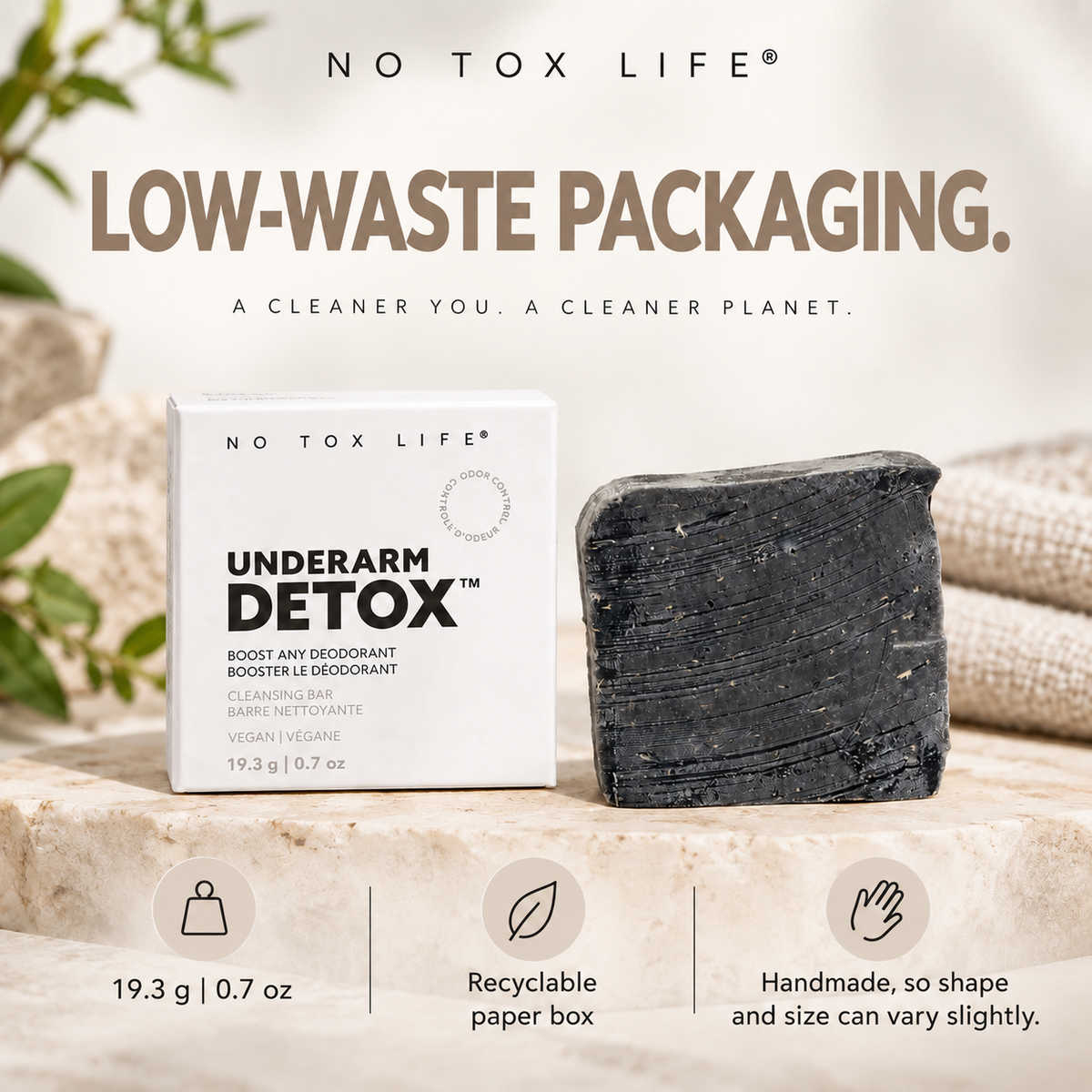 No Tox Life Underarm Detox Bar, Vegan & Plastic-Free