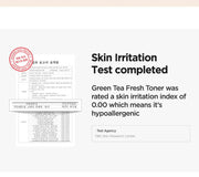 Isntree Green Tea Fresh Toner 200mL skin irritation test