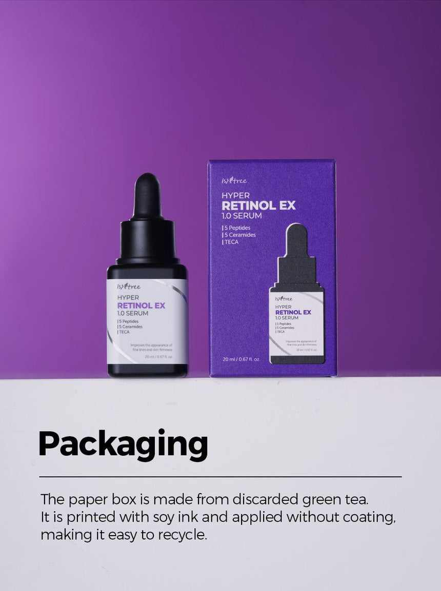 Isntree Hyper Retinol EX 1.0 Serum 20mL recycled paper and soy ink packaging