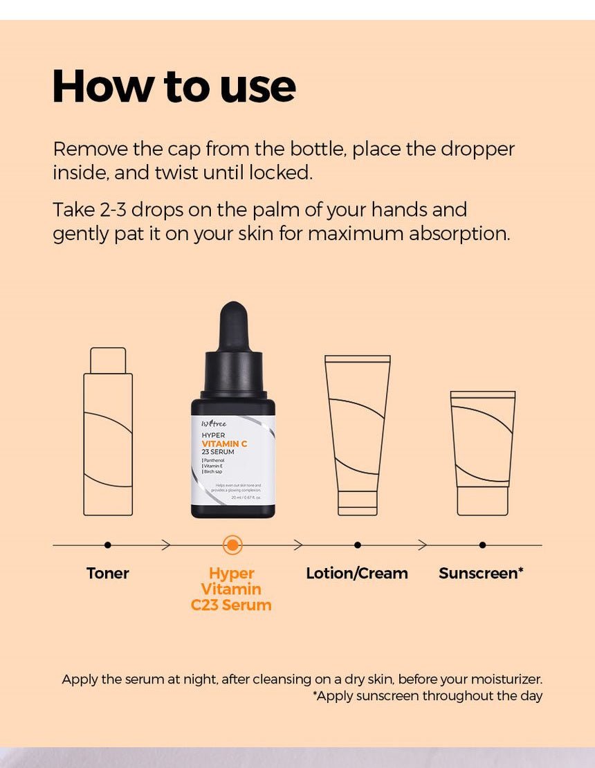 Isntree Hyper Vitamin C 23 Serum 20mL dropper preparation and routine
