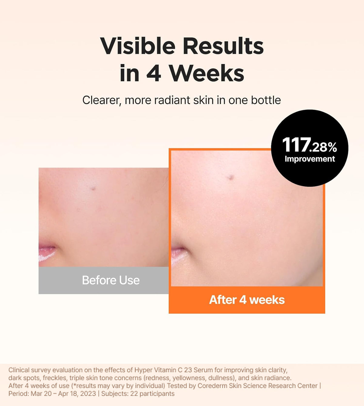 Isntree Hyper Vitamin C 23 Serum 20mL amazon four week appearance study with footnote