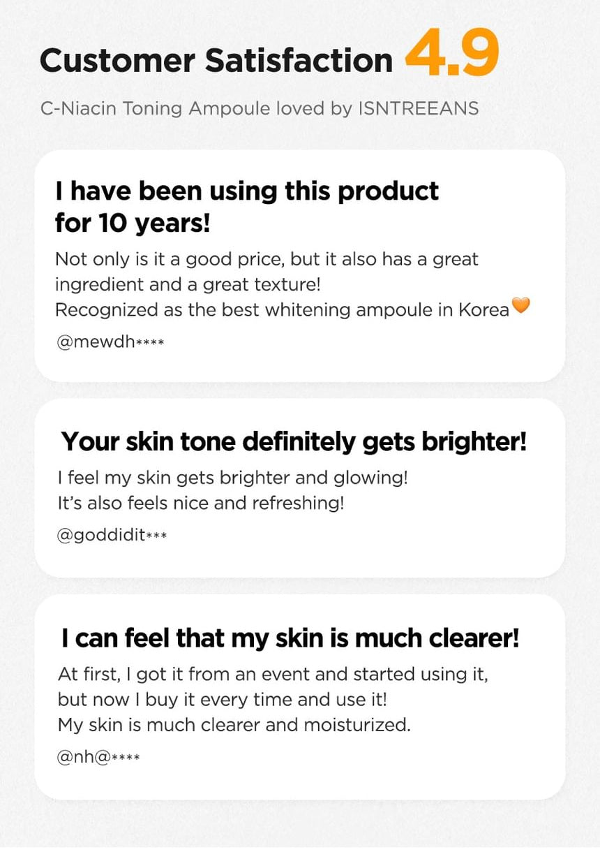 Isntree C-Niacin Toning Ampoule 50mL brand customer reviews