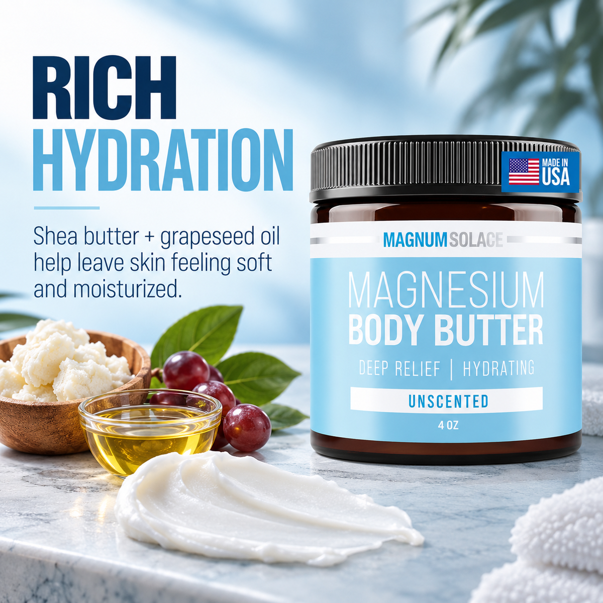 Magnum Solace Unscented Magnesium Body Butter rich hydration
