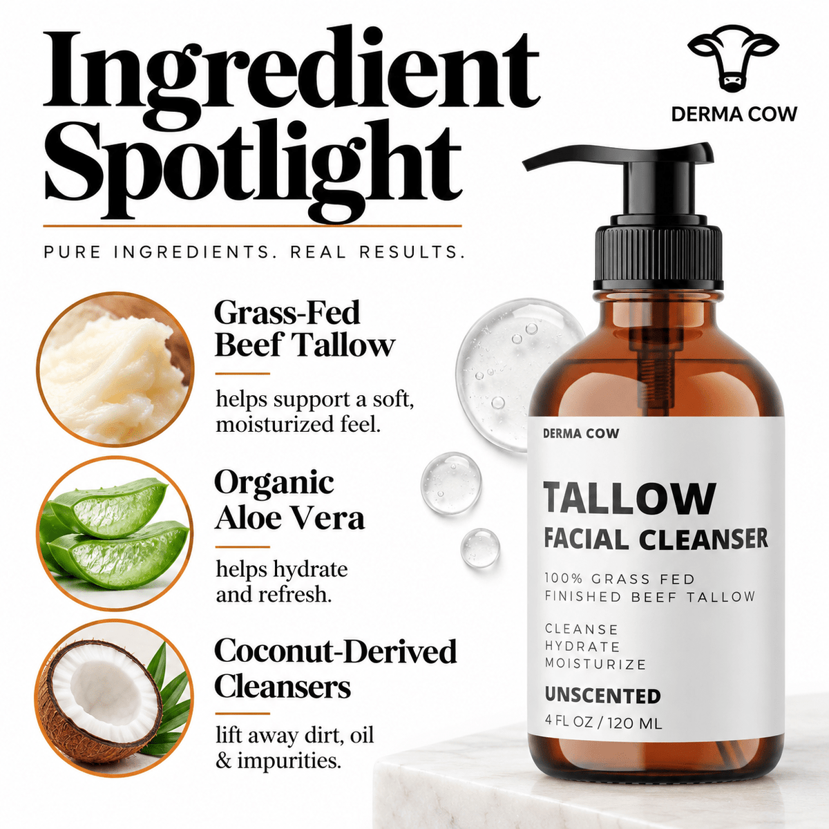 Derma Cow tallow facial cleanser ingredient spotlight
