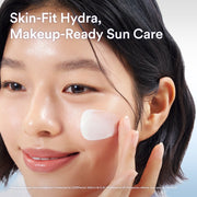 Abib Sedum Hyaluron Watery Sunscreen – Model demonstrating makeup-ready sunscreen application