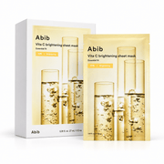 Abib Vita C Brightening Sheet Mask Essential Fit sachet in front of its 10-sheet retail box