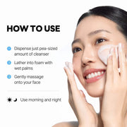 How to use Dokdo Cleanser: dispense a pea-sized amount, lather with wet palms, gently massage onto face morning and night