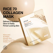 Official Anua Rice 70 Glow Collagen Mask benefit overview with 4-sheet package