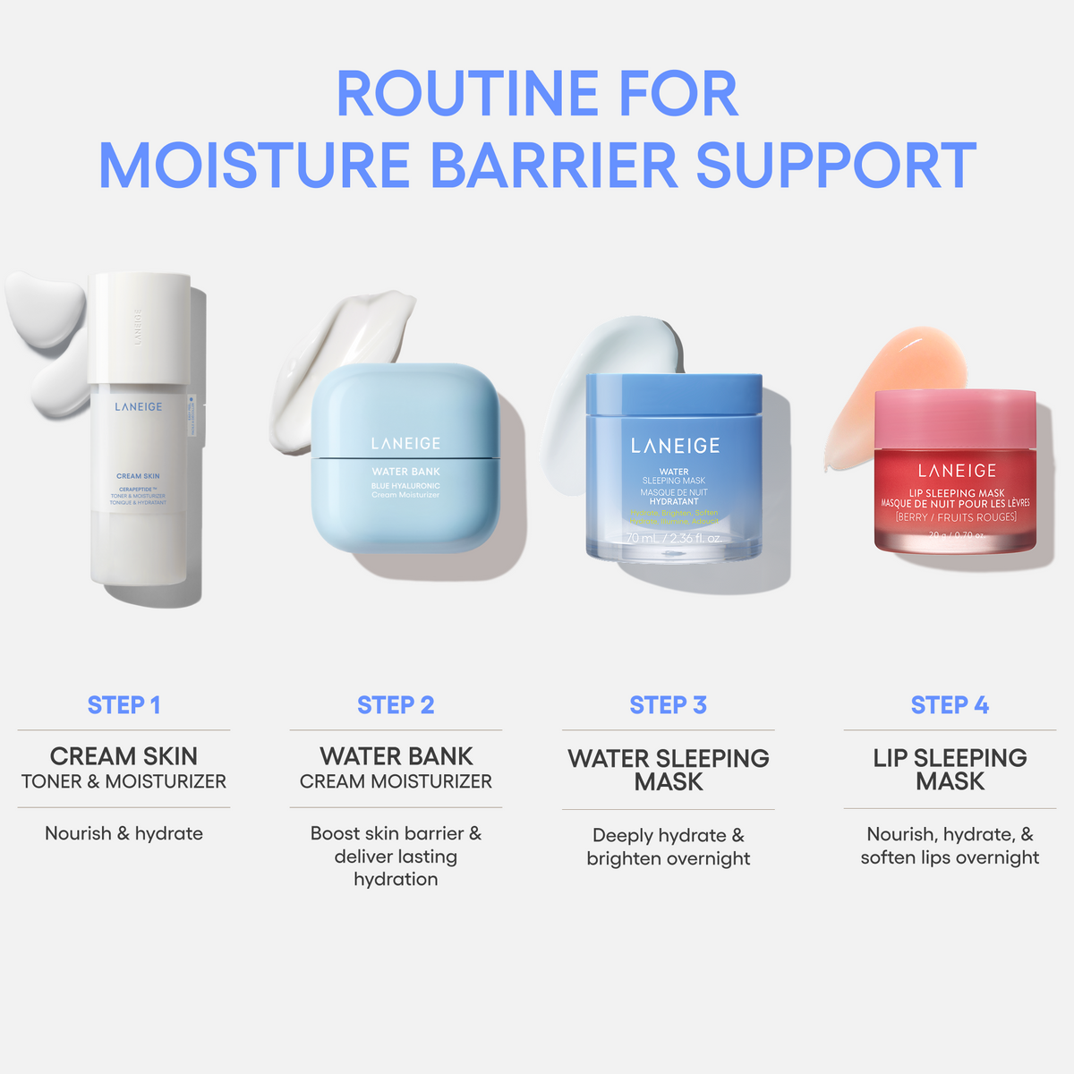 LANEIGE Water Sleeping Mask: Moisture-barrier routine; other products pictured are not included
