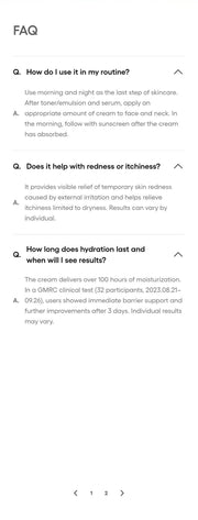LANEIGE Water Bank Pepta-Panthenol Cream Moisturizer official information: Expanded manufacturer FAQ page 2