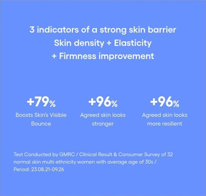 LANEIGE Water Bank Pepta-Panthenol Cream Moisturizer official information: skin barrier study: 79% visible bounce and 96% agreement, with full study footnote