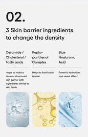LANEIGE Water Bank Pepta-Panthenol Cream Moisturizer official information: 02. 3 Skin barrier ingredients to change the density Ceramide / Cholesterol / Fatty acids Pepta-panthenol Complex Blue Hyaluronic Acid Helps to make a densely structured skin barrier with ingredients similar to skin lipids. Helps to fortify skin barrier Powerful hydration and repair effect