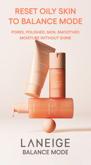 LANEIGE Balance Mode Rice Foaming Deep Cleanser official panel: RESET OILY SKIN TO BALANCE MODE PORES, POLISHED. SKIN, SMOOTHED MOISTURE WITHOUT SHINE BALANCE MODE
