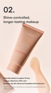 LANEIGE Balance Mode Pore Polishing Peel-Off Mask official panel: 02. Shine-controlled, longer-lasting makeup Clinically tested to support 8-hour makeup adherence after use.* Because oily skin deserves foundation that stays put. *Effect