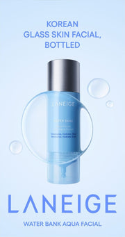 LANEIGE Water Bank Aqua Facial official information panel: Korean glass skin facial bottled