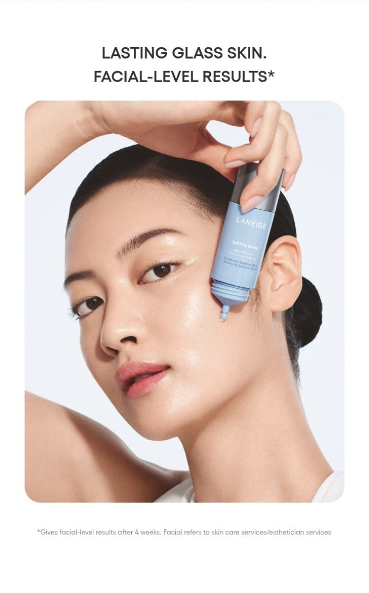 LANEIGE Water Bank Aqua Facial official information panel: Lasting glass skin and facial-level results with source qualification