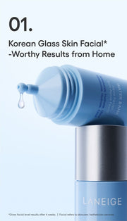 LANEIGE Water Bank Aqua Facial official information panel: Point 1: Korean glass skin facial-worthy results at home