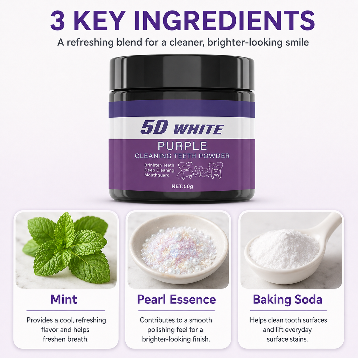 5D White Purple Cleaning Teeth Powder