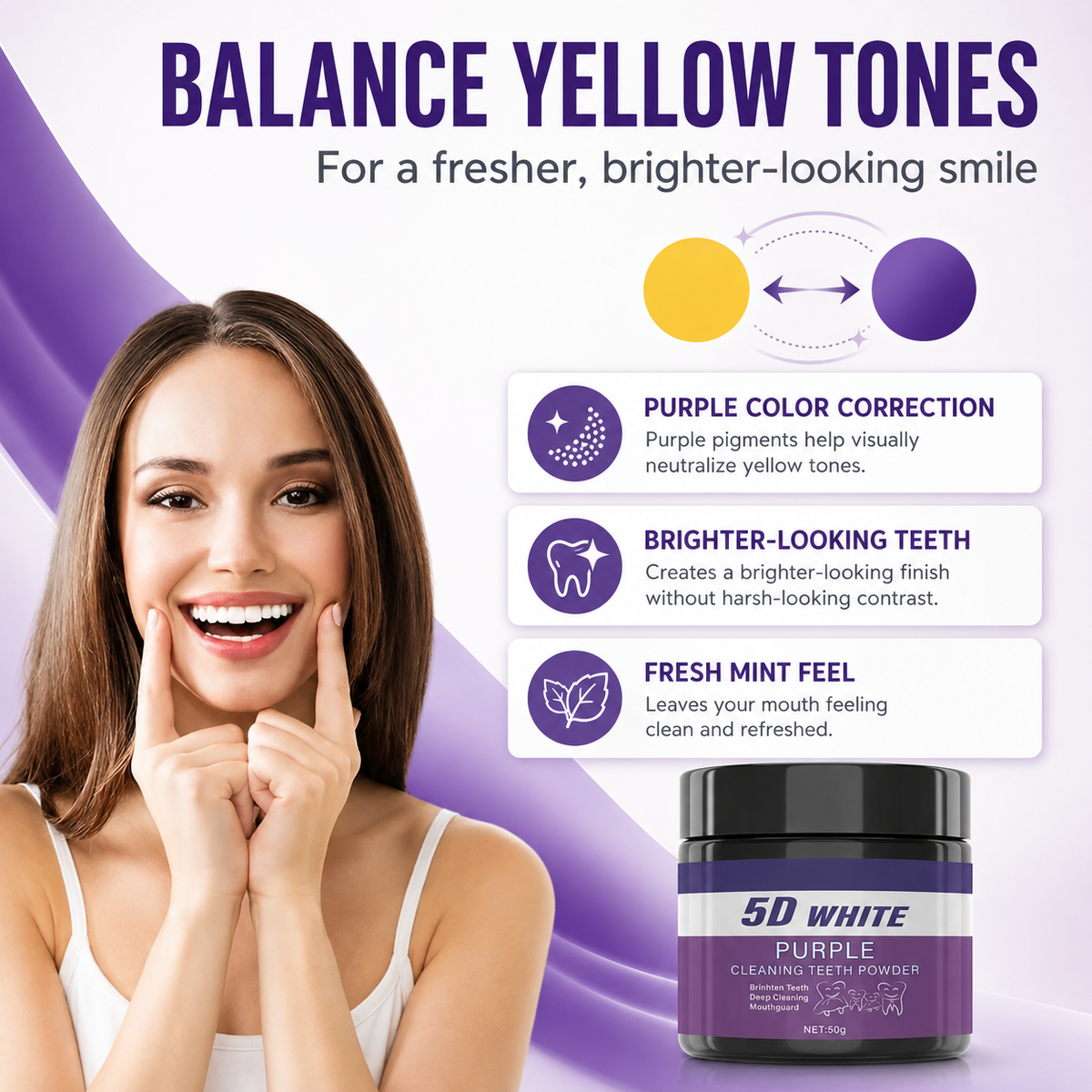 5D White Purple Cleaning Teeth Powder