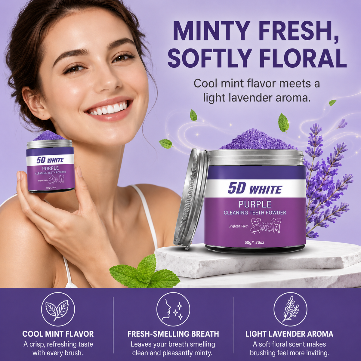 5D White Purple Cleaning Teeth Powder