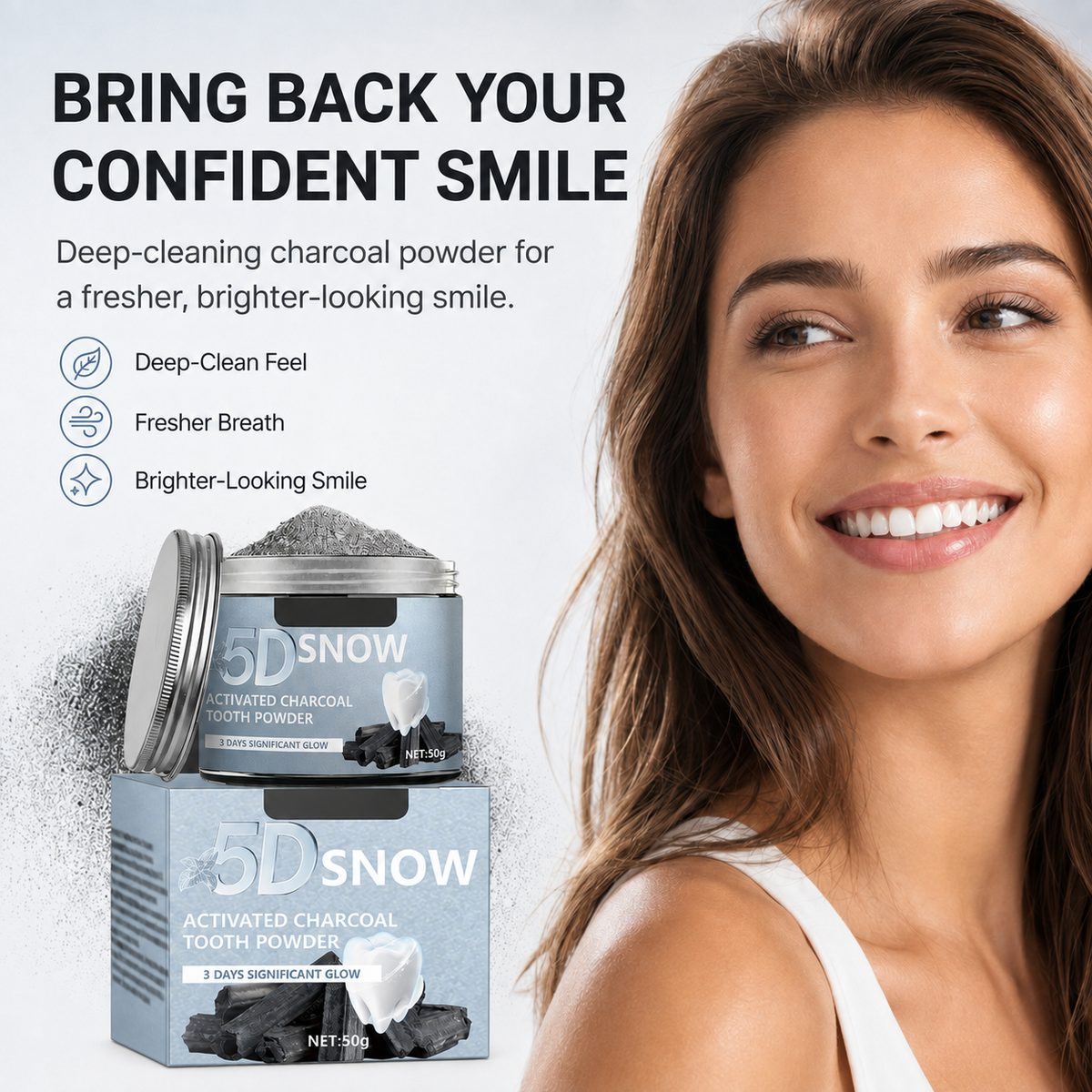 5D Snow Activated Charcoal Teeth Whitening Powder