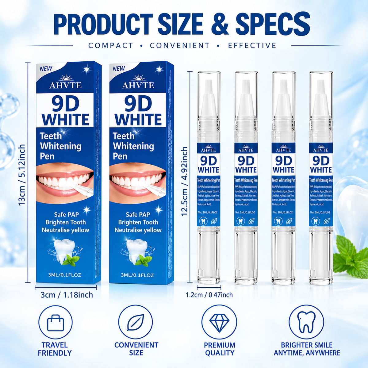 9D White Teeth Whitening Pen with PAP