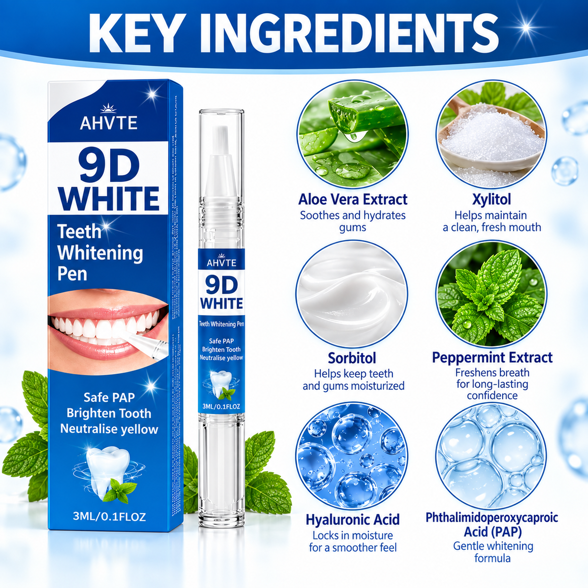 9D White Teeth Whitening Pen with PAP