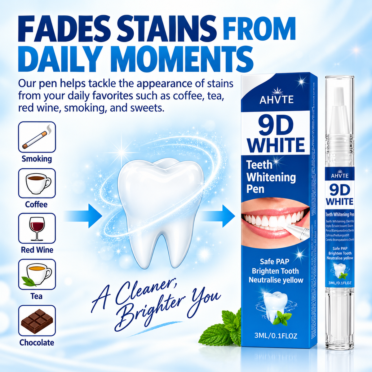 9D White Teeth Whitening Pen with PAP