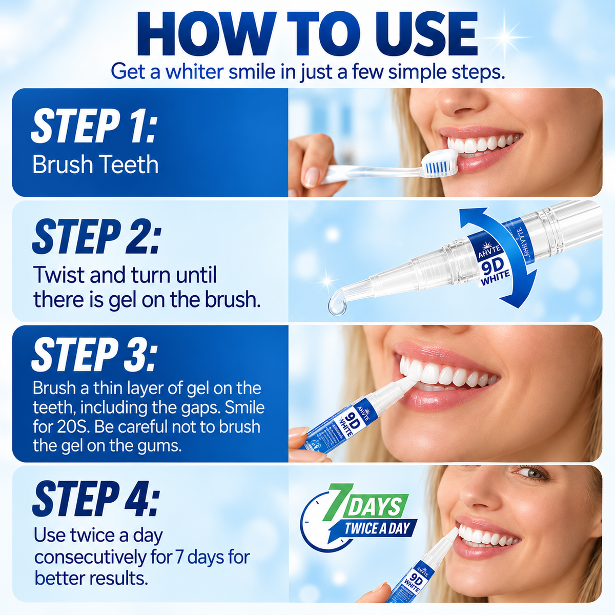9D White Teeth Whitening Pen with PAP