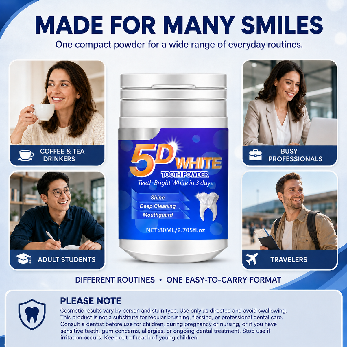 5D White Teeth Whitening Powder - Mint