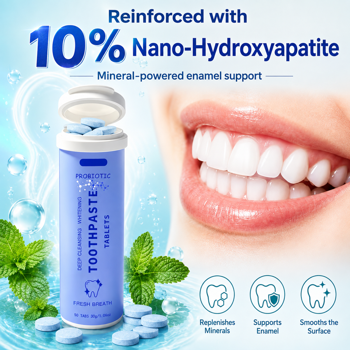 Probiotic Toothpaste Tablets with 10% Nano-Hydroxyapatite