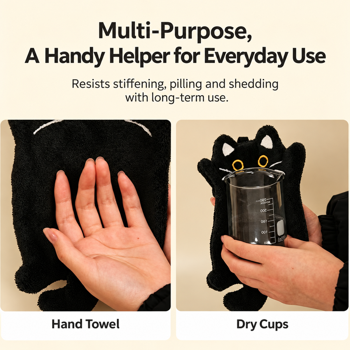Black Cat Hanging Hand Towel for Bathroom & Kitchen