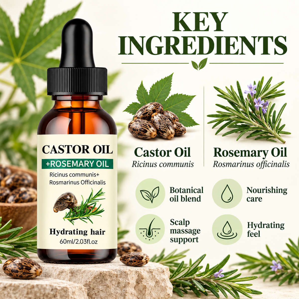 Rosemary Hair Oil with Castor Oil