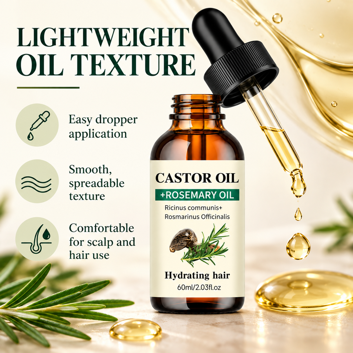 Rosemary Hair Oil with Castor Oil