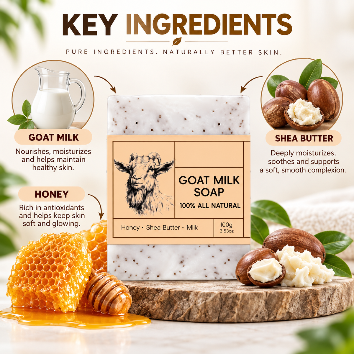 Goat Milk Soap Bar with Honey & Shea Butter