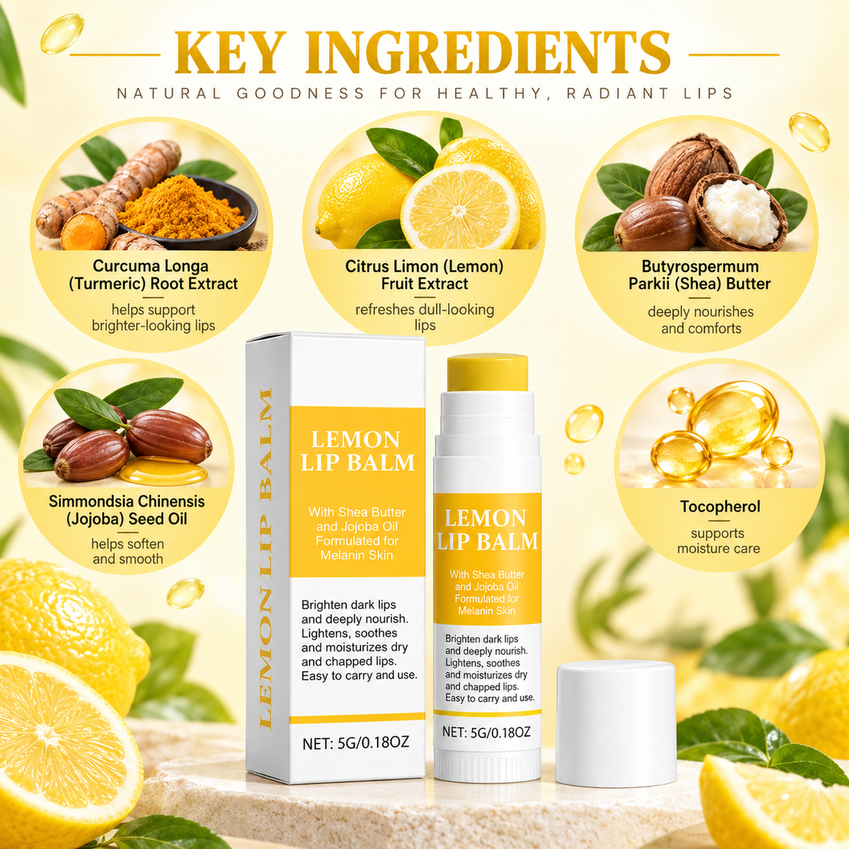 Brightening Lip Balm for Dark Lips with Turmeric & Lemon