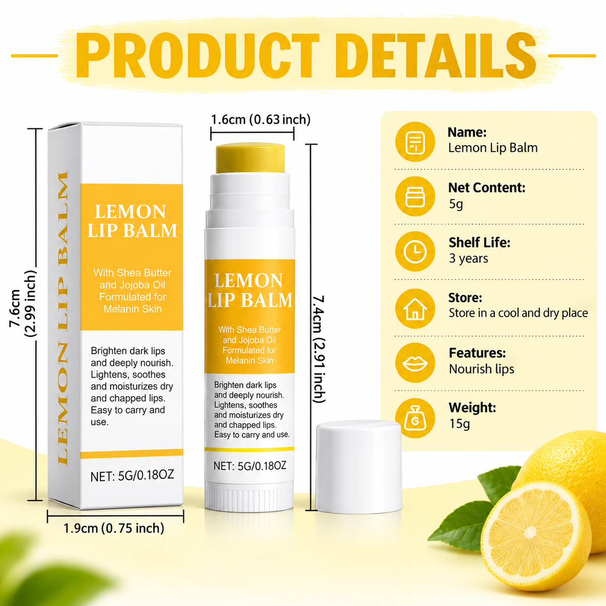 Brightening Lip Balm for Dark Lips with Turmeric & Lemon