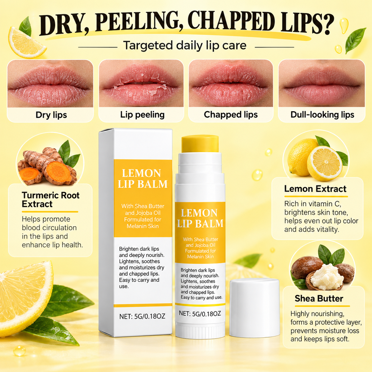 Brightening Lip Balm for Dark Lips with Turmeric & Lemon