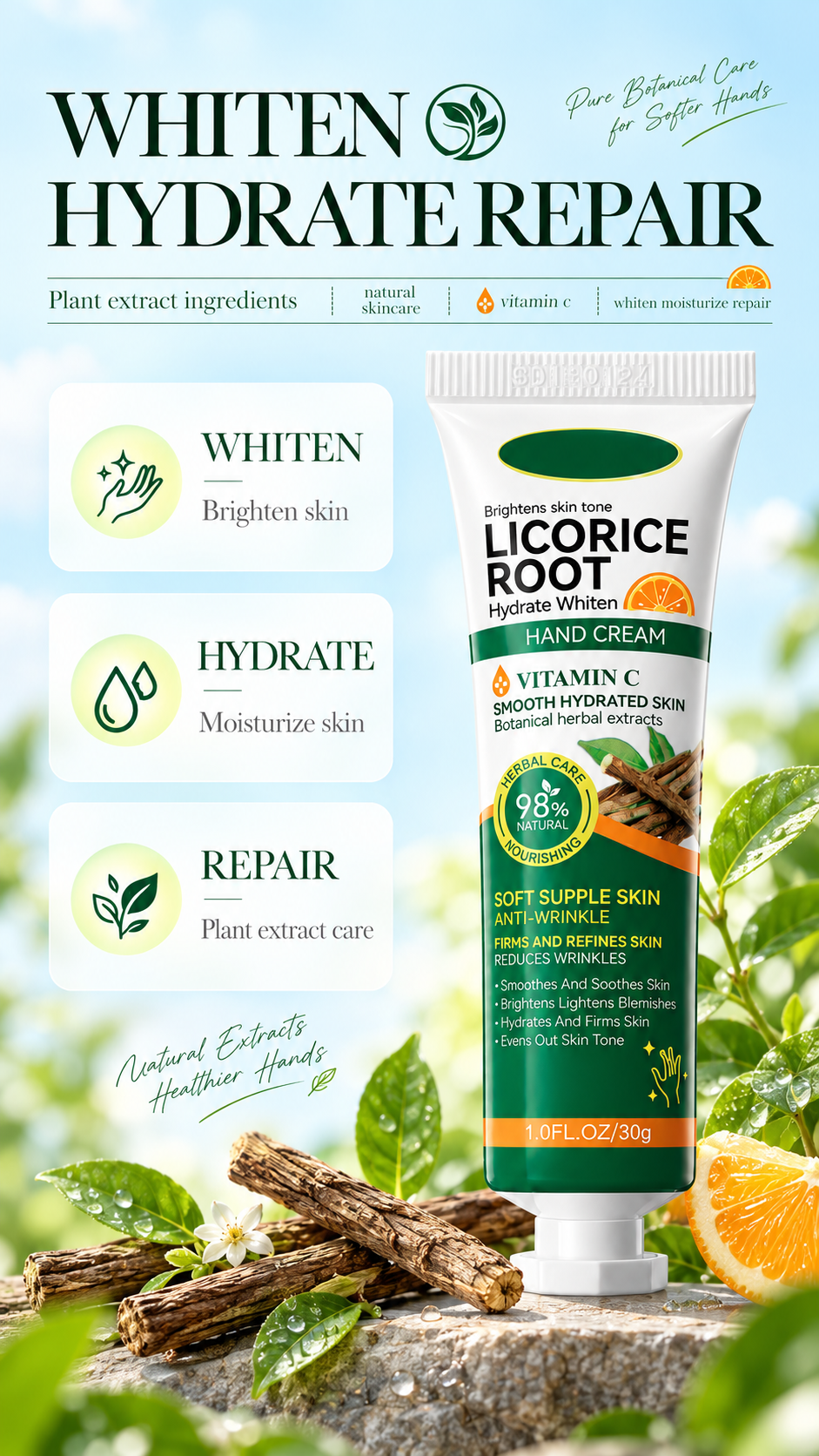 Brightening Hand Cream for Dry Hands with Licorice Root  & Vitamin C