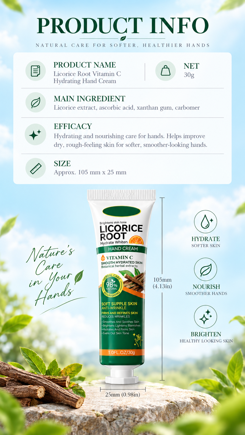 Brightening Hand Cream for Dry Hands with Licorice Root  & Vitamin C