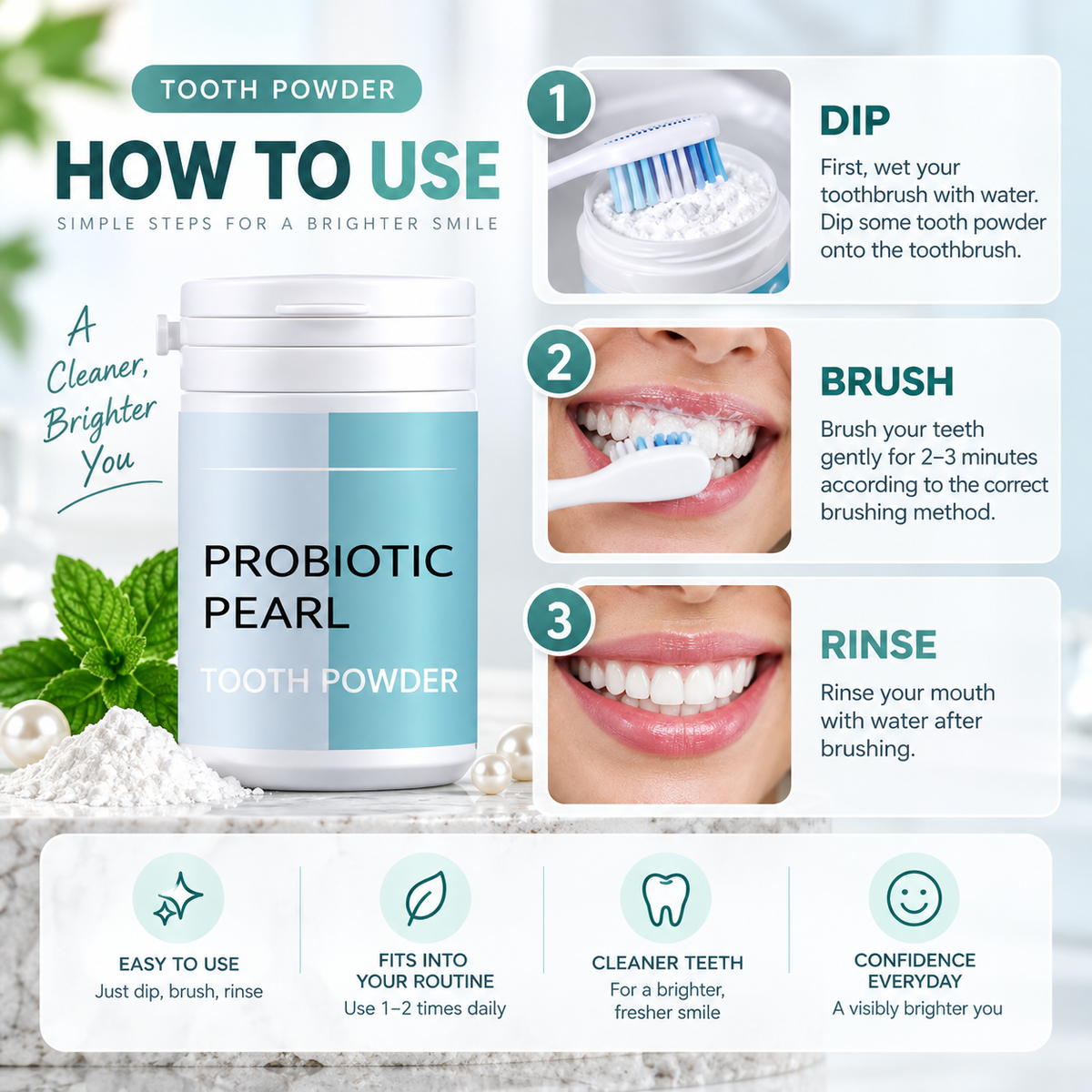 Teeth Whitening Powder with Probiotics & Pearl